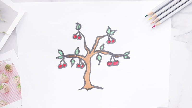 樱桃树简笔画 颜色图片