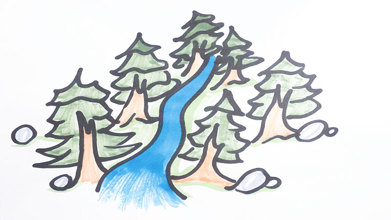 原始森林简笔画背景图片
